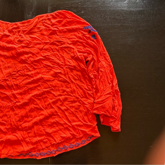 JohnPaulRichard 3XL Orange and Blue Off the Shoulder Embroidered Wide Sleeve - Picture 7 of 10
